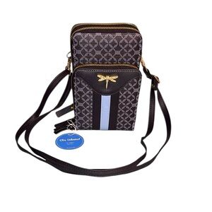 Chic Unlimited Dragonfly Crossbody Bag Black Blue Small Phone Purse NWT